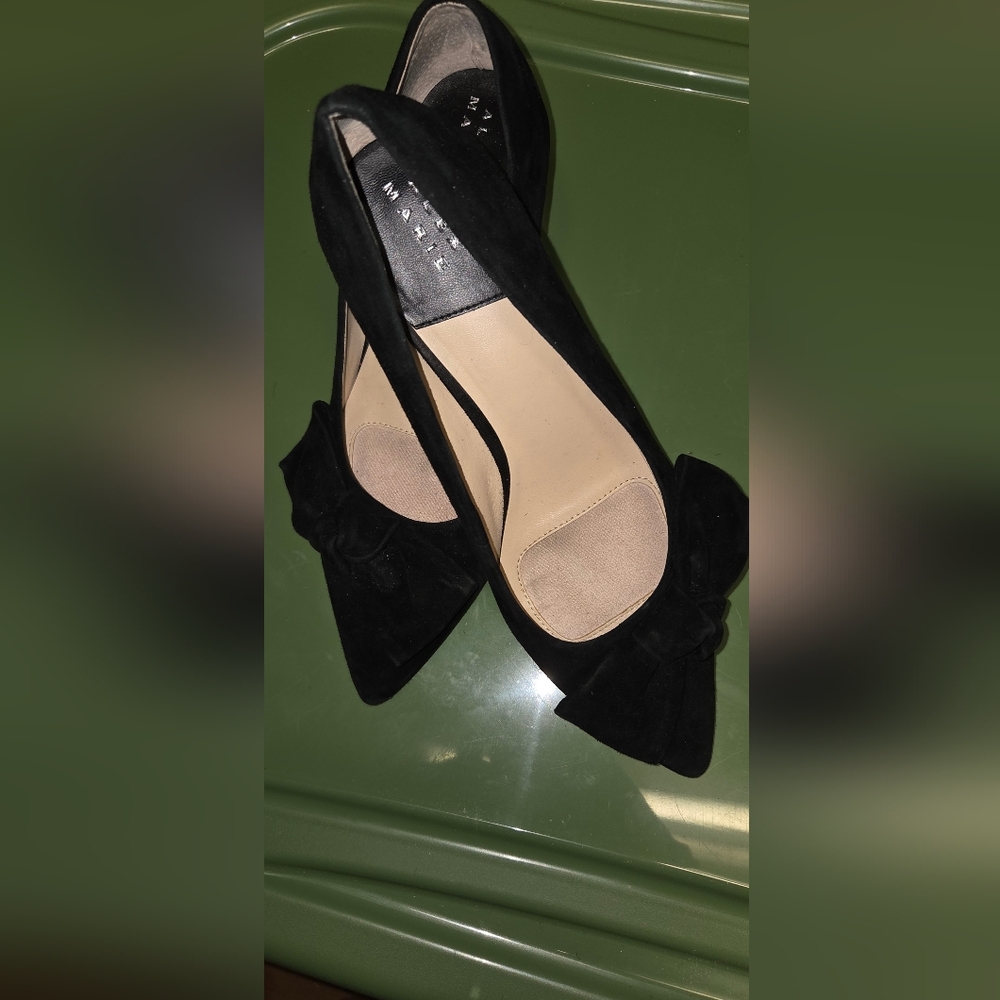 Alex Marie, the Iris Suede Bow Pointed Toe Kitten Heel Pumps